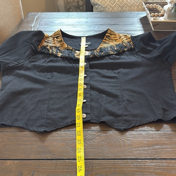 Banjo Vintage Western Tiger Print Fringe Rodeo Women's Top Dallas - Picture 7 of 8